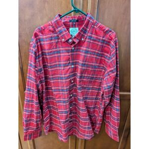 St‎ Johns Bay Mens Plaid Long Sleeve Button Down Shirt Red Blue XL Easy Care